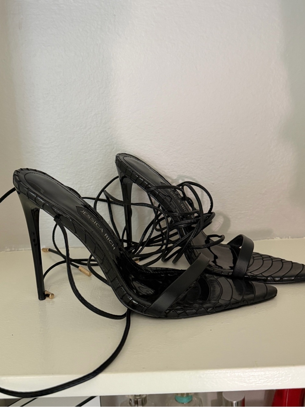 Jessica Rich Black Strappy Pointed Toe Heels